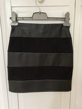 Ladies Black Faux Leather Panel Atmosphere Mini Skirt UK 6