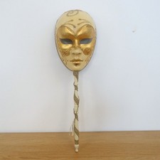 Venetian Masquerade Mask Hand Painted Authentic Gold Cream Face Stick Italia