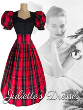 Designer Betty Davies Pure Silk Tartan Vintage Party Evening Ball Gown Size 10