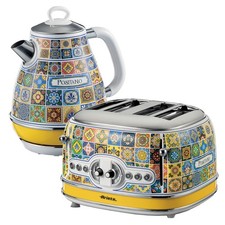 Ariete Positano Jug Kettle & 4 Slice Toaster Set, Italian Tile Design, Vintage