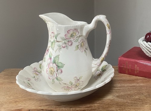 Vintage floral jug and bowl - and,