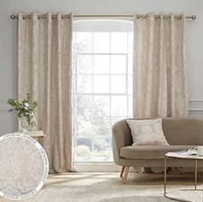 Catherine Lansfield Damask Jacquard 66x90 Inch Eyelet Curtains Two Panels Natura