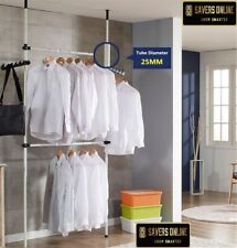 Heavy Duty Portable Garment Rack Telescopic Cloth Wardrobe 2 Poles 2 Bars (E330)