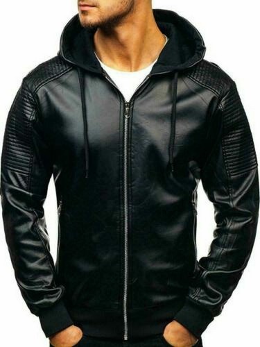 Men genuine leather - men, hooded