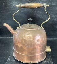 Rare Antique Soutterware Copper & Brass Kettle With Old Two Pin Plug Fab Prop