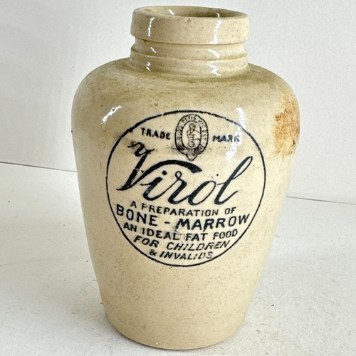 Antique virol stoneware jar - virol,