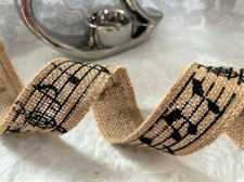MUSIC NOTE Hessian Printed 38mm - Luxury Non Wired Ribbon - various lengths