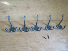Cast iron Rustic hat & coat hook vintage old English Victorian retro pegs Triple