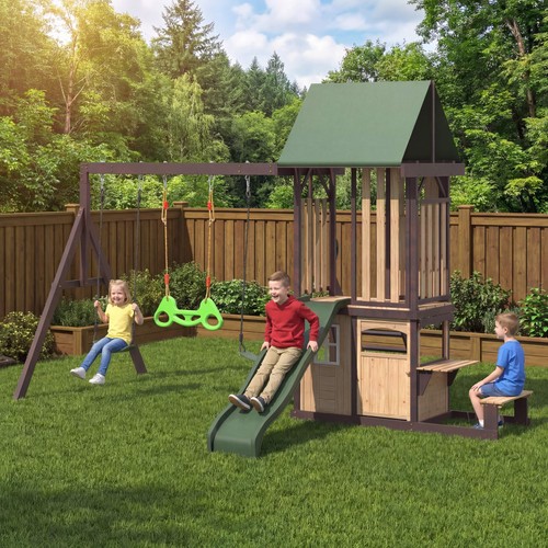 Kids wooden swing - wooden, outdoor