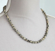 DALMATIAN JASPER 6MM ROUNDS ~ 925 STERLING SILVER NECKLACE ~ 18" IN LENGTH