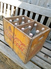 Vintage Wood Genuine Coca-Cola yellow Wooden Crate Tray - Original Rare 1980's