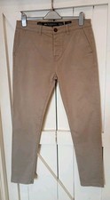 Crosshatch Mens Beige Stretch Cotton Slim Leg Chino Trousers - Size 35W/32L