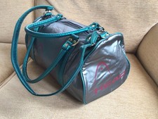 Vintage Head Holdall Bag Sports Gym Retro Grey &Green Faux Leather Strap 40cm VG