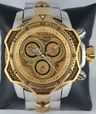 Luxury INVICTA Men Chronograph Gold Dial Stainless Steel Band Quartz Wristwatch