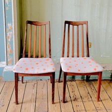 Upholstered Vintage G-Plan 1970s Teak Dining Chairs Set of 5 in Linen Print