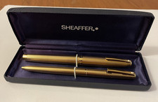 Sheaffer Gold Electroplated Fountain Pen 585 Nib 14k + Ball Point Pair White Dot