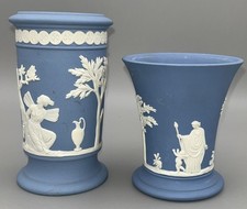 Wedgwood Jasperware Cigarette Holder and Posy Vase Set English Blue Tallest 13cm