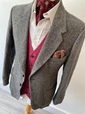VTG mens FARAH GREY COUNTY HERRINGBONE WOOL BLEND TWEED SPORTS JACKET BLAZER 40"