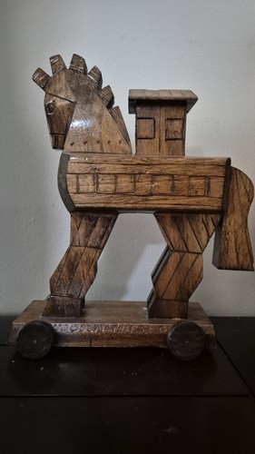 Wooden horse troy statue - wooden,