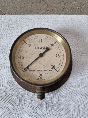 Vintage brass pressure gauge - vintage,