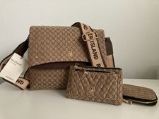 River Island Brown monogram cross body bag purse pouch 3 set shoulder NEW