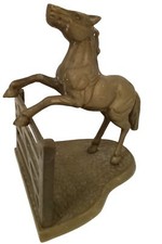 Brass Horse Sculpture Jumping Fence H17cm W13cm L15cm Vintage Decorative