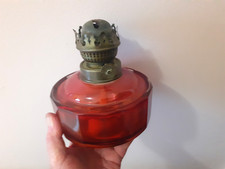 A Victorian Cranberry Glass Oil Lamp Font & Burner