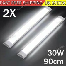 2x 3FT 900MM LED BATTEN LIGHT STRIP LOW PROFILE SLIM FLUORESCENT FITTING LAMPS