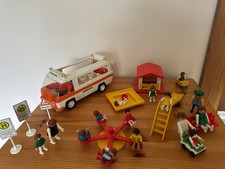 Vintage Playmobil School bus and Playground equipment with figures