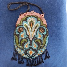 Antique beaded bag with - antique,