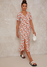 Chi Chi London Midi Dress Poppy Floral Ruffle Waist UK 10 💖 BNWT