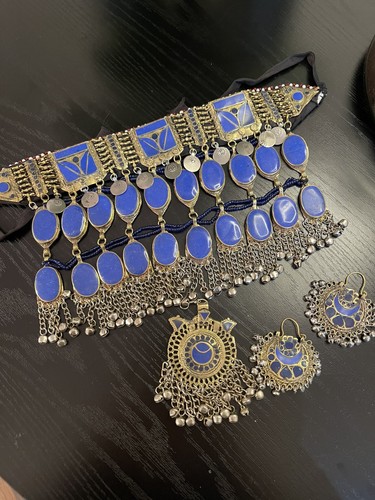 Afghan blue jewellery set - afghan,
