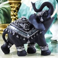 Elephant Ornament Black Silver Jumbo Figurine Lucky Trunk Up elephant Tusks 16cm