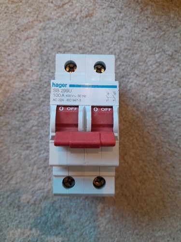 Hager sb299u 100a double - 100a, pole