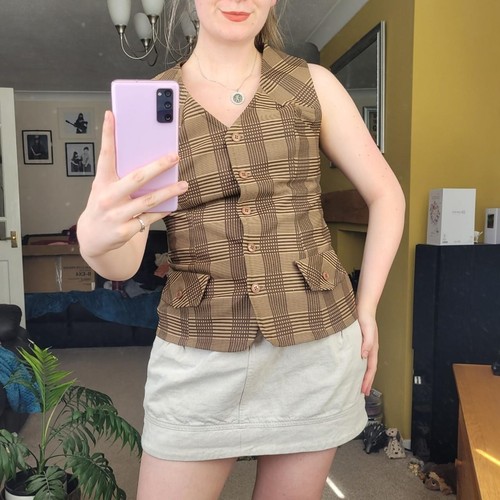 70s brown plaid waistcoat - 70s,