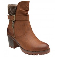 LOTUS - JODIE | Womens/Ladies Mid Block Heeled Zip Up Ankle Boot Tan UK 7