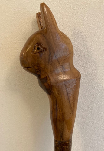 Hand carved cat head - , hazel