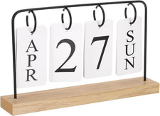 Vintage Wood Perpetual Calendar, Wooden Flip Calendar Turn Page Month Date Displ