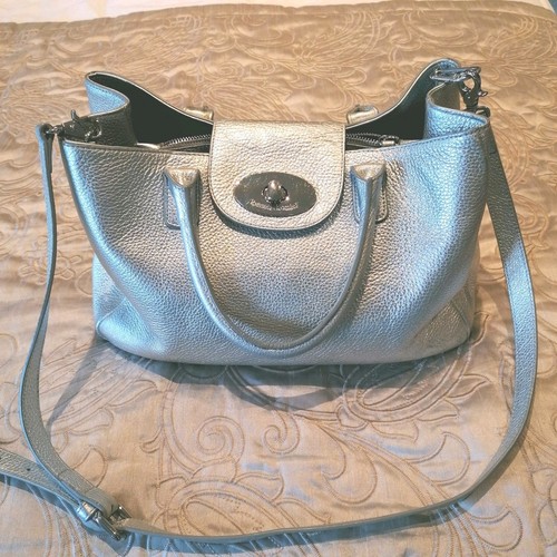 Leather handbag silver - silver, med