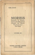 Morris 10-4 Repair Charges October 1934 for 1935 Models