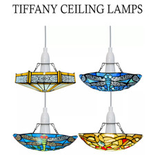 Retro Tiffany-Style Stained Glass Ceiling Lamp Light Shade – Easy Fit Pendant UK