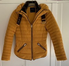 Zara Basic Hooded Mustard Padded Jacket With Fur Trim Size S
