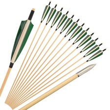 32" Archery Wooden Arrows 5" Feather Handmade Traditional Bow Longbow Hunting
