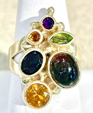 Shankari 925 Silver & 6 Gemstone Ring Peridot Garnet Citrine Topaz Quartz Sz 8 L