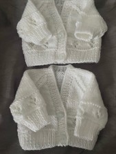 NWOT Twin/2 Prem/small Baby/reborn doll identical cardigans white, hand made.