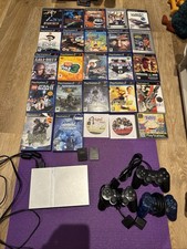 PS2 PlayStation 2 Slim Silver Console Bundle With 3x Controllers & 25 Games!