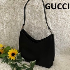 Gucci Shoulder Hand Bag Black Leather Small Purse Vintage Authentic