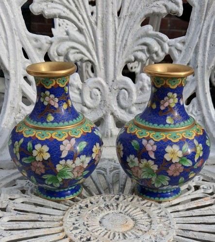 Pair vintage chinese cloisonne - pair,