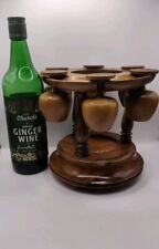 Vintage Musical Wooden Bottle & 6 Cup Holder Beautiful Drinks Bar Accessory 