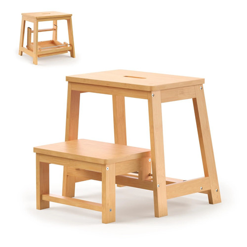 Bamboo folding step stool with - bamboo,